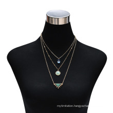 Trendy Crystal Glass Natural Stone Pendant 3 Layered Necklace